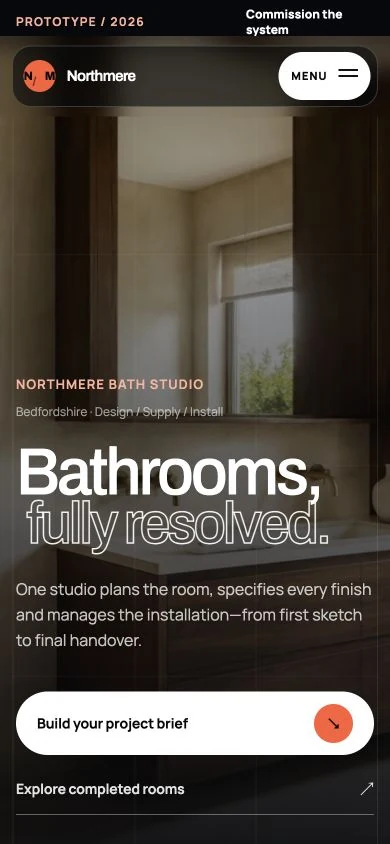 Northmere Bath Studio homepage on a mobile screen
