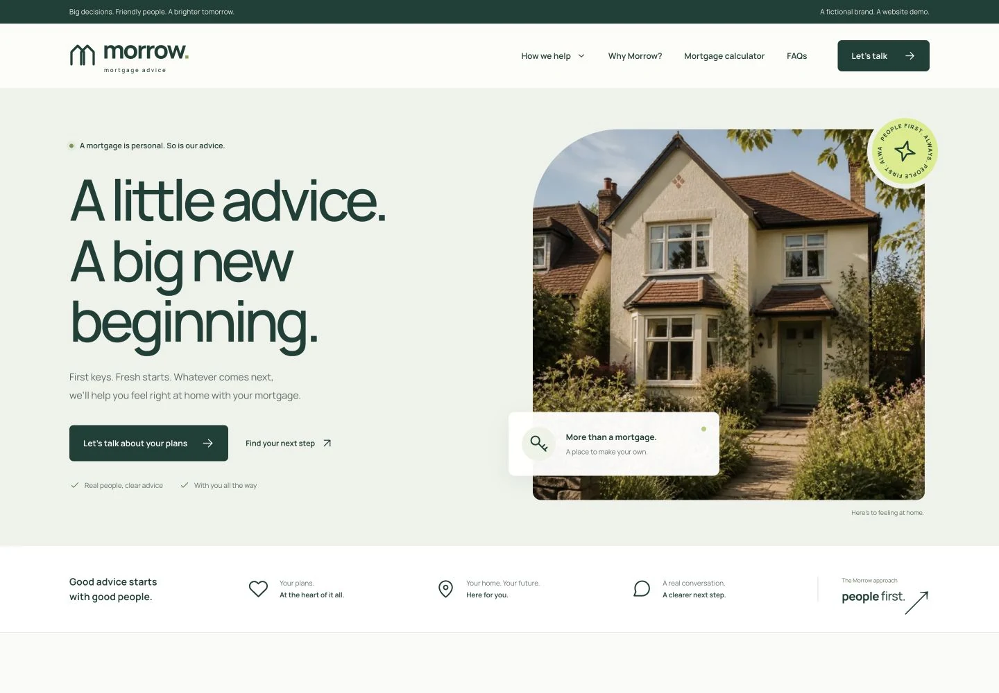 Morrow Mortgage Advice desktop website showing its navigation, introduction and home imagery