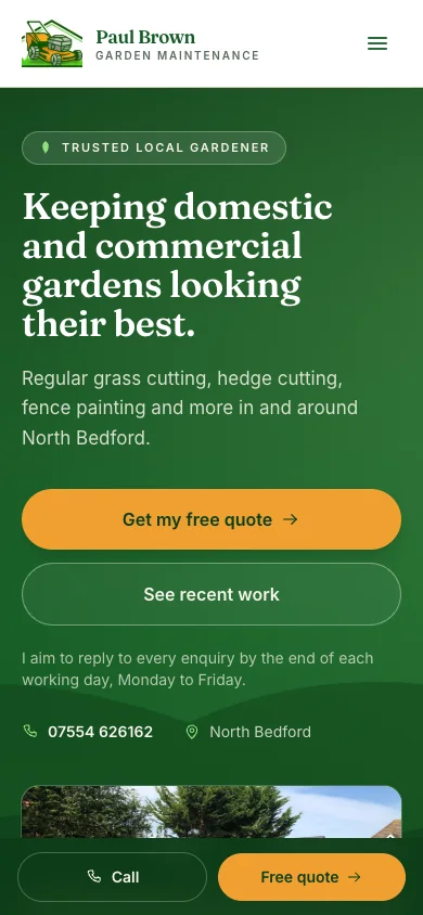Paul Brown Garden Maintenance shown on a mobile screen