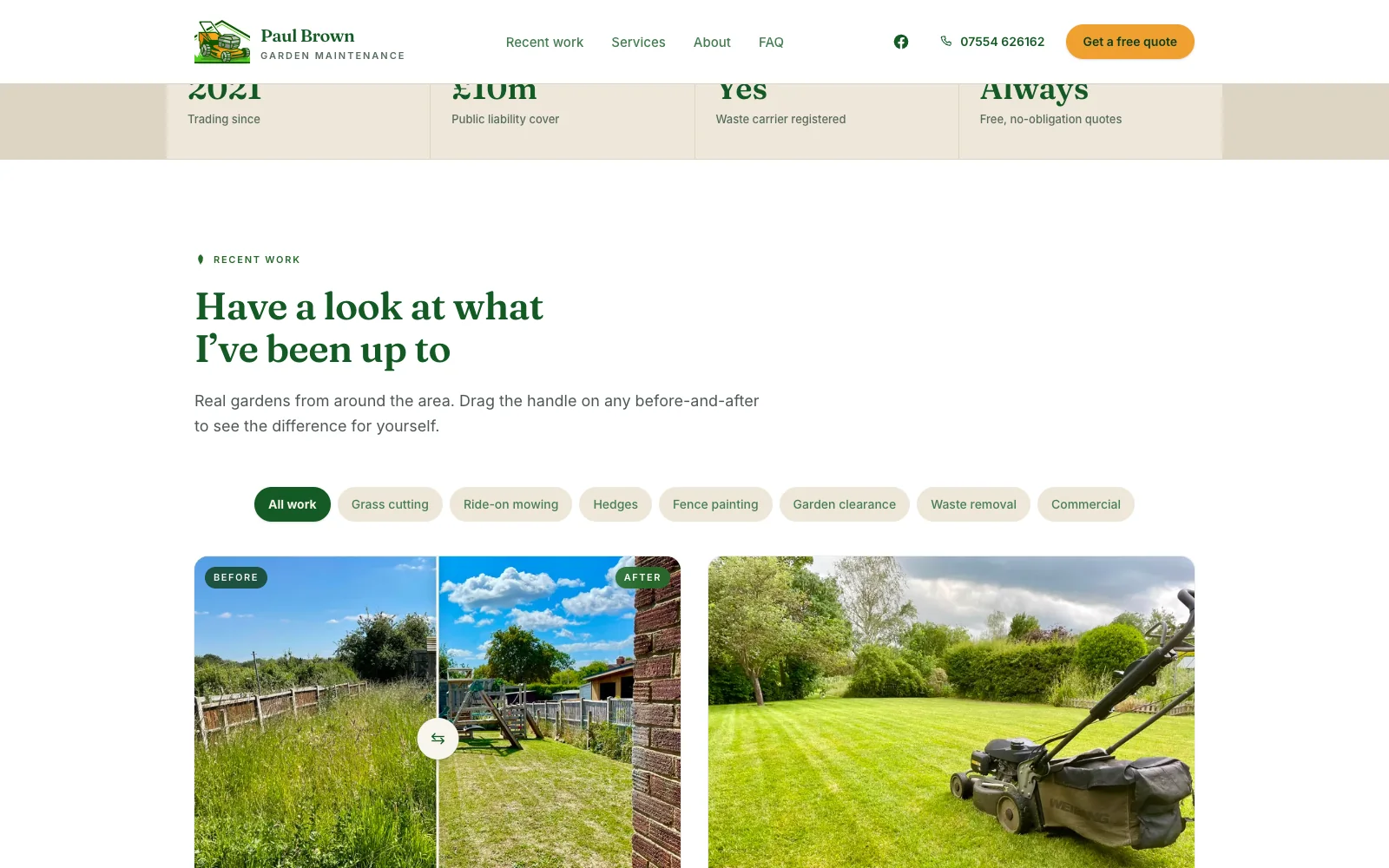 The project gallery and before-and-after work on the Paul Brown Garden Maintenance website