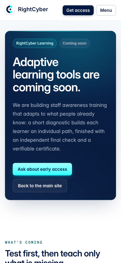 RightCyber Learning shown on a mobile screen