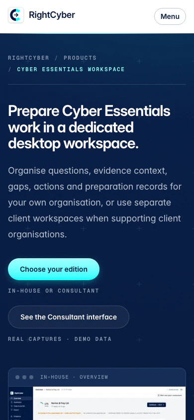 RightCyber Workspace shown on a mobile screen